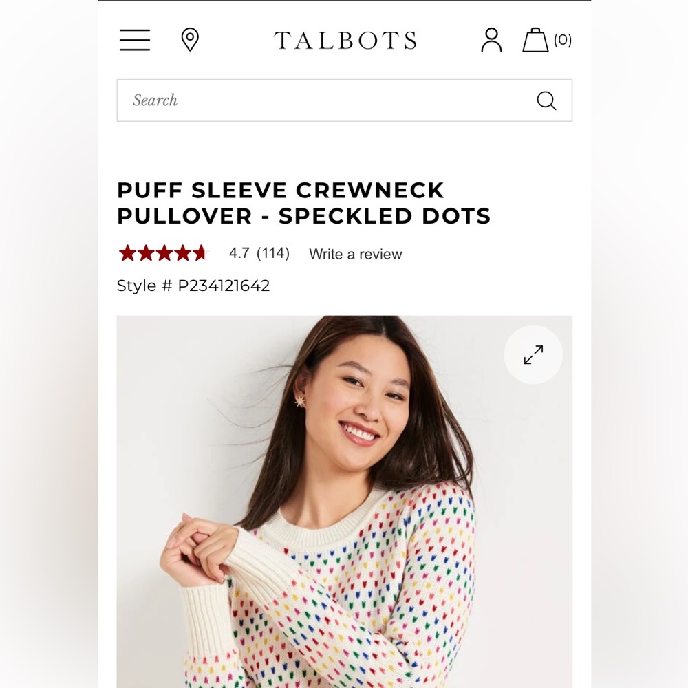 Talbots PUFF SLEEVE CREWNECK PULLOVER SPECKLED DOTS Rainbow Pride - Picture 6 of 8